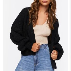 ZARA Oversized Ribbed Knit Boyfriend Cardigan Black